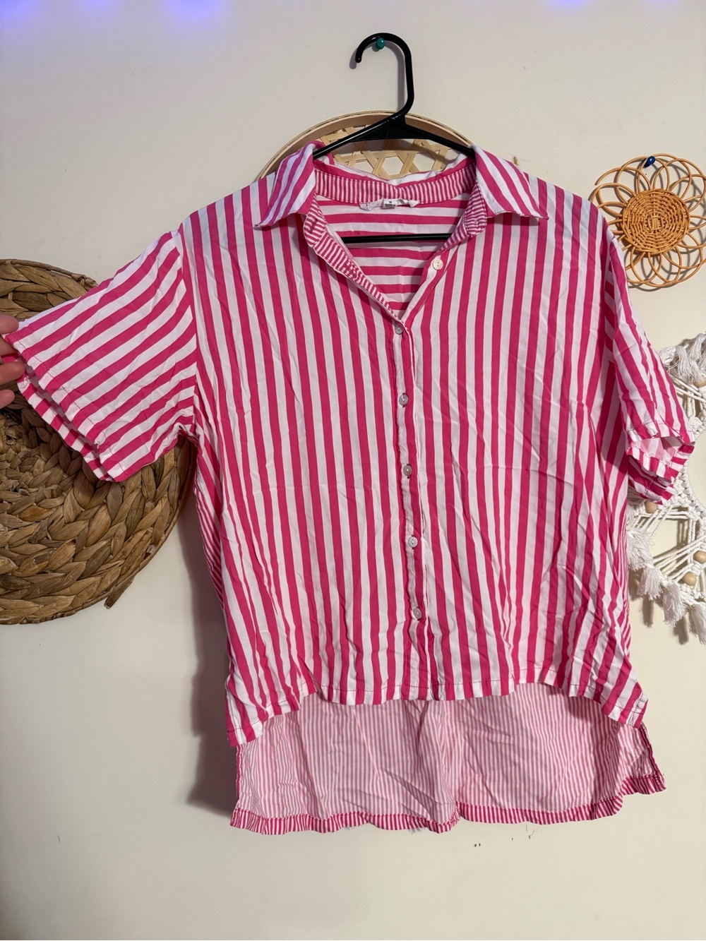 Jane and Delancey Pink and White Striped Button-Up Blouse